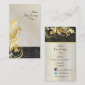 装飾用葉の/渦巻き黒/金ゴールド 名刺 (正面/裏面)