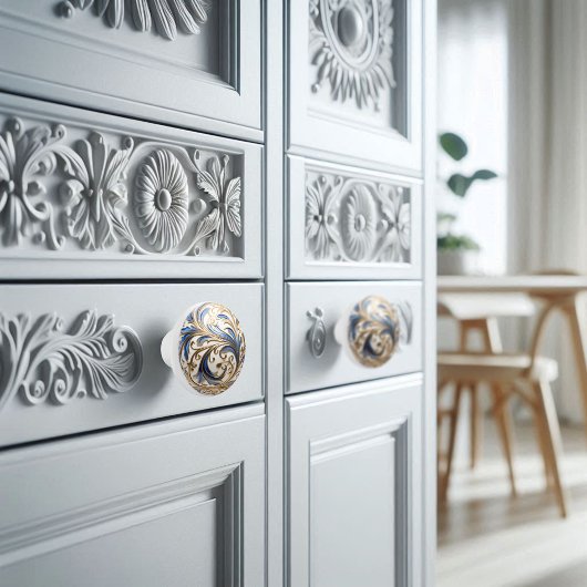 装飾用金ゴールドブルーホワイトフィリグラースワールオルブ セラミックノブ