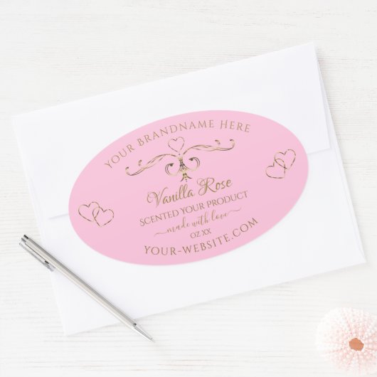 装飾用金ゴールドライトベビーピンク製品ラベル 楕円形シール (封筒)