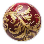装飾用金ゴールドリーフスクロール作業赤い球体 セラミックノブ (正面)