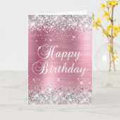 装飾用銀グリッターピンクフォイルハッピーバースデー カード (黄色い花)