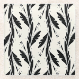 装飾用黒つる植物パターン ガラスコースター