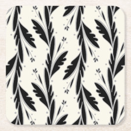 装飾用黒つる植物パターン スクエアペーパーコースター