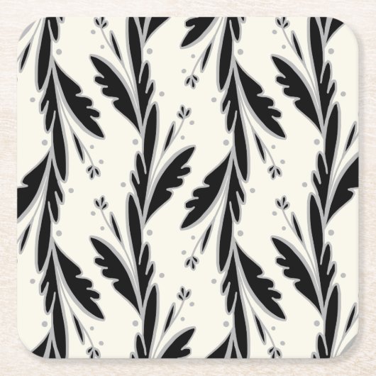 装飾用黒つる植物パターン スクエアペーパーコースター (正面)