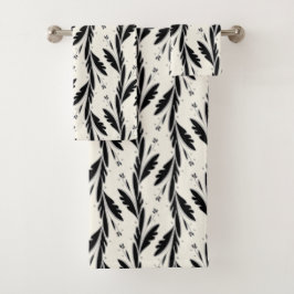 装飾用黒つる植物パターン バスタオルセット