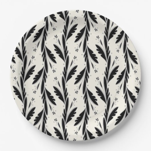 装飾用黒つる植物パターン ペーパープレート (正面)