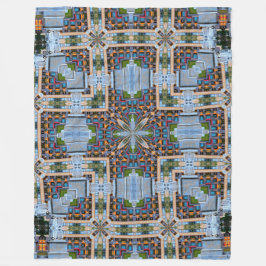 装飾用8ビットシティランドステンドグラスサテン フリースブランケット