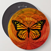 装飾用（昆虫）オオカバマダラ、モナークバタフライ金ゴールド赤 缶バッジ (正面&裏面)