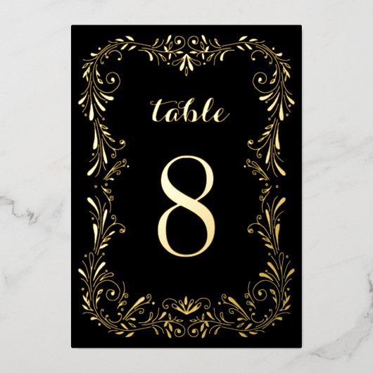装飾用Bohoスケッチ黒金ゴールドテーブル番号 箔招待状 (正面)
