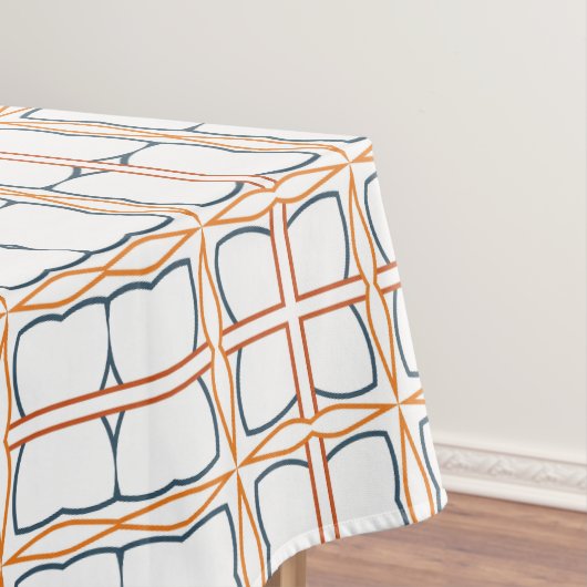 装飾白オレンジブルー詳細グリッドパターン テーブルクロス (インサイチュ)