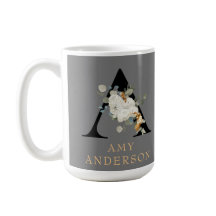 装飾白フローラ金ゴールドアクセントMonogram A