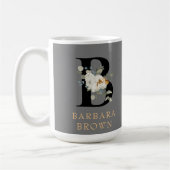 装飾白フローラ金ゴールドアクセントMonogram B コーヒーマグカップ (左)