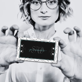 装飾白黒きらめくダイヤモンドモノグラム 名刺