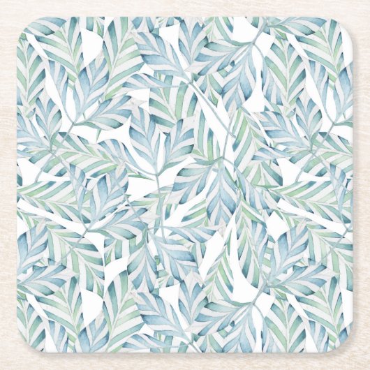 装飾的でストライプのな葉パターン スクエアペーパーコースター (正面)