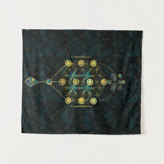 装飾的で神聖な幾何学の記号 タペストリー (正面(横))