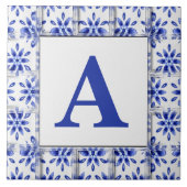 装飾的で青および白いタイルのイニシャルを加えて下さい タイル (正面)