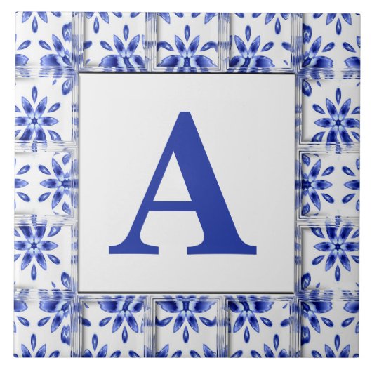 装飾的で青および白いタイルのイニシャルを加えて下さい タイル (正面)