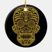 装飾的で黄色および黒い砂糖のスカル セラミックオーナメント (裏面)