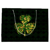 装飾的なアイルランドのシャムロック-クローバーの金ゴールドおよび緑 ラージペーパーバッグ (裏面)