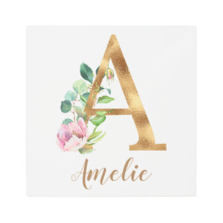 装飾的なアルファベット – A – 花 メタルプリント