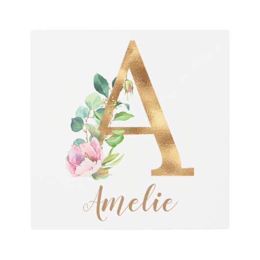 装飾的なアルファベット – A – 花 メタルプリント (正面)