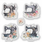 装飾的なアンティークミシンと花 シール (正面)