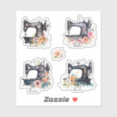 装飾的なアンティークミシンと花 シール (シート)