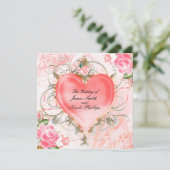 装飾的なエレガントな花のハートピンクの招待状 招待状 (スタンド正面)