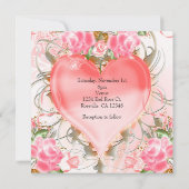 装飾的なエレガントな花のハートピンクの招待状 招待状 (裏面)