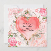 装飾的なエレガントな花のハートピンクの招待状 招待状 (正面)