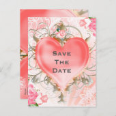 装飾的なエレガントな花のハートピンクパーティー 案内ポストカード (正面/裏面)