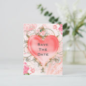 装飾的なエレガントな花のハートピンクパーティー 案内ポストカード (スタンド正面)