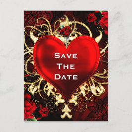 装飾的なエレガントな花のハート ブラック レッド & ゴールド 案内ポストカード