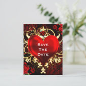 装飾的なエレガントな花のハート 黒 赤 & ゴールド 案内ポストカード (スタンド正面)