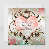 装飾的なエレガントな花のヴィンテージ ハートの招待状 招待状 (正面)