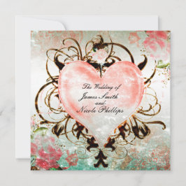 装飾的なエレガントな花のヴィンテージ ハートの招待状 招待状