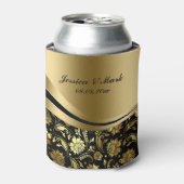 装飾的なエレガントな黒及び金ゴールドのダマスク織は縞で飾ります 缶クーラー (缶正面)