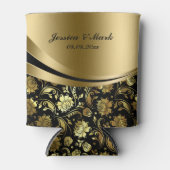 装飾的なエレガントな黒及び金ゴールドのダマスク織は縞で飾ります 缶クーラー (正面)