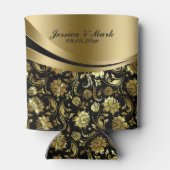 装飾的なエレガントな黒及び金ゴールドのダマスク織は縞で飾ります 缶クーラー (裏面)