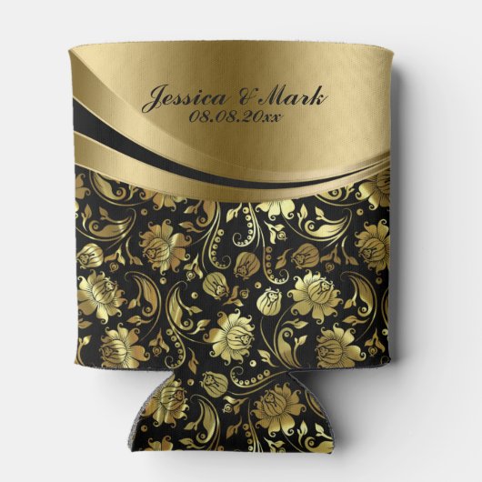 装飾的なエレガントな黒及び金ゴールドのダマスク織は縞で飾ります 缶クーラー (裏面)
