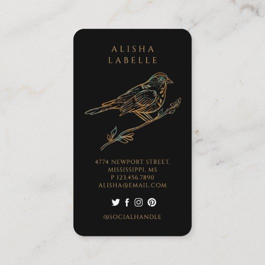 装飾的なエレガント切り裂き鳥のロゴ白 名刺 (裏面)