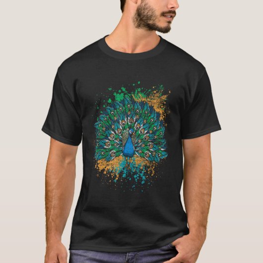 装飾的なカラフルテールピーコック Tシャツ (正面)