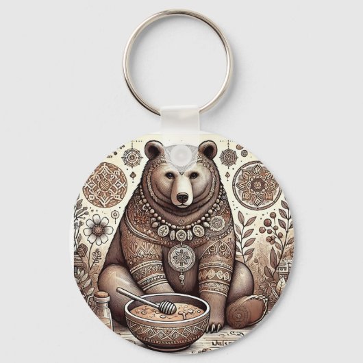 装飾的なクマのイラスト キーホルダー (正面)
