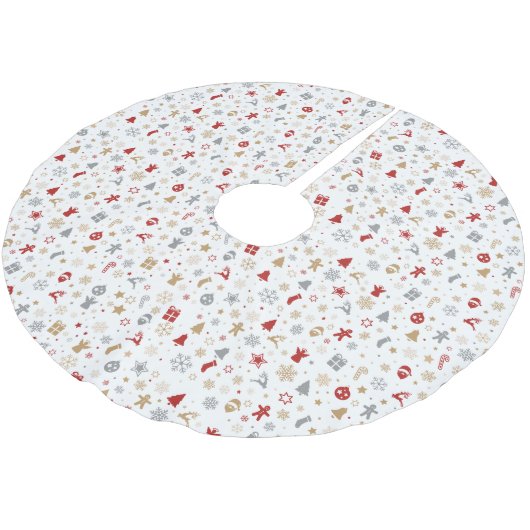 装飾的なクリスマスをテーマにした模様 ブラッシュドポリエステルツリースカート (アングル)