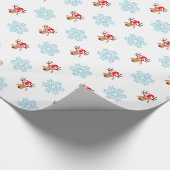 装飾的なクリスマスサンタトナカイのスノーフレーク ラッピングペーパー (角)