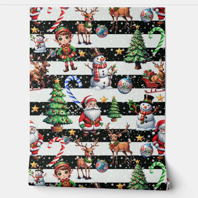 装飾的なクリスマスストライプの壁 壁紙 (ほどく)