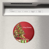 装飾的なクリスマスツリーを持つ赤い背景 マグネット (インサイチュ (食洗機))