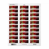 装飾的なクリスマスツリーを持つ赤い背景 ラベル (フルシート)