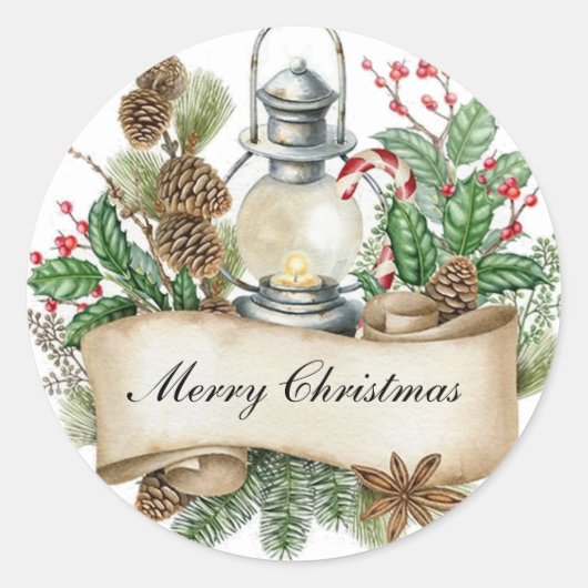 装飾的なクリスマスリース ラウンドシール (正面)