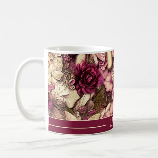 装飾的なコラージュの蝶とバラ コーヒーマグカップ (左)